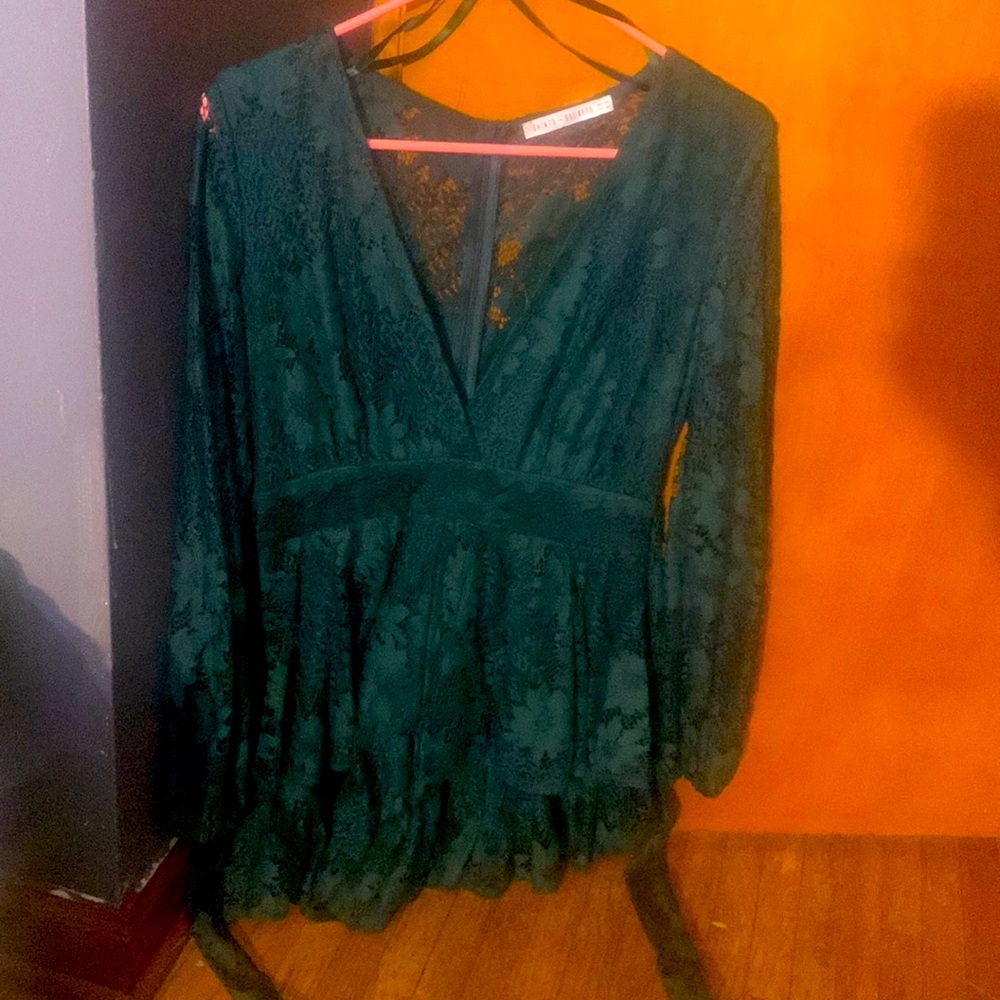 Lace, emerald green romper